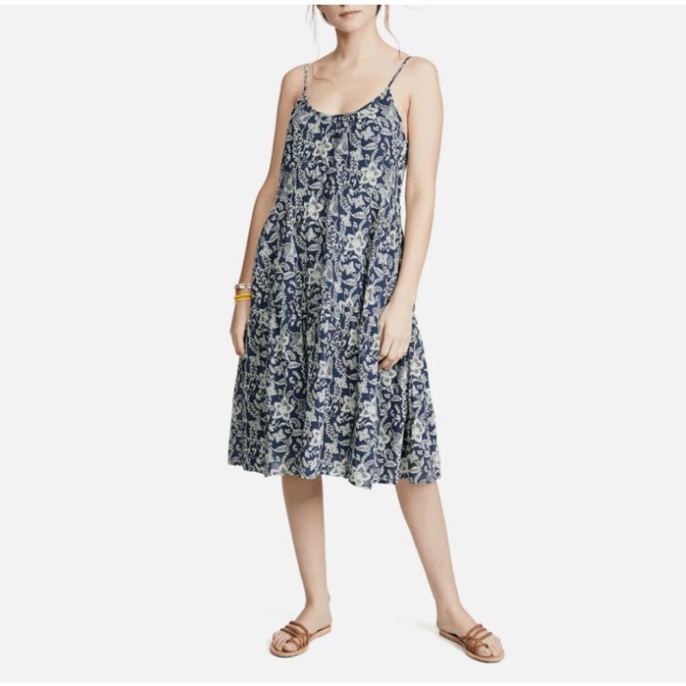 Roller Rabbit Pom Dakota Dress Navy Blue and White Floral Print Lined Size Small